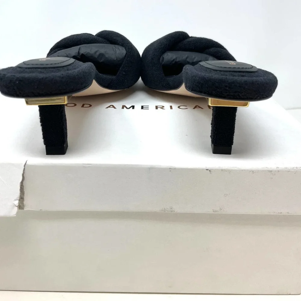 Good American Terry Twisted Strap Kickstand Mules Sandals In Black Size 8 New